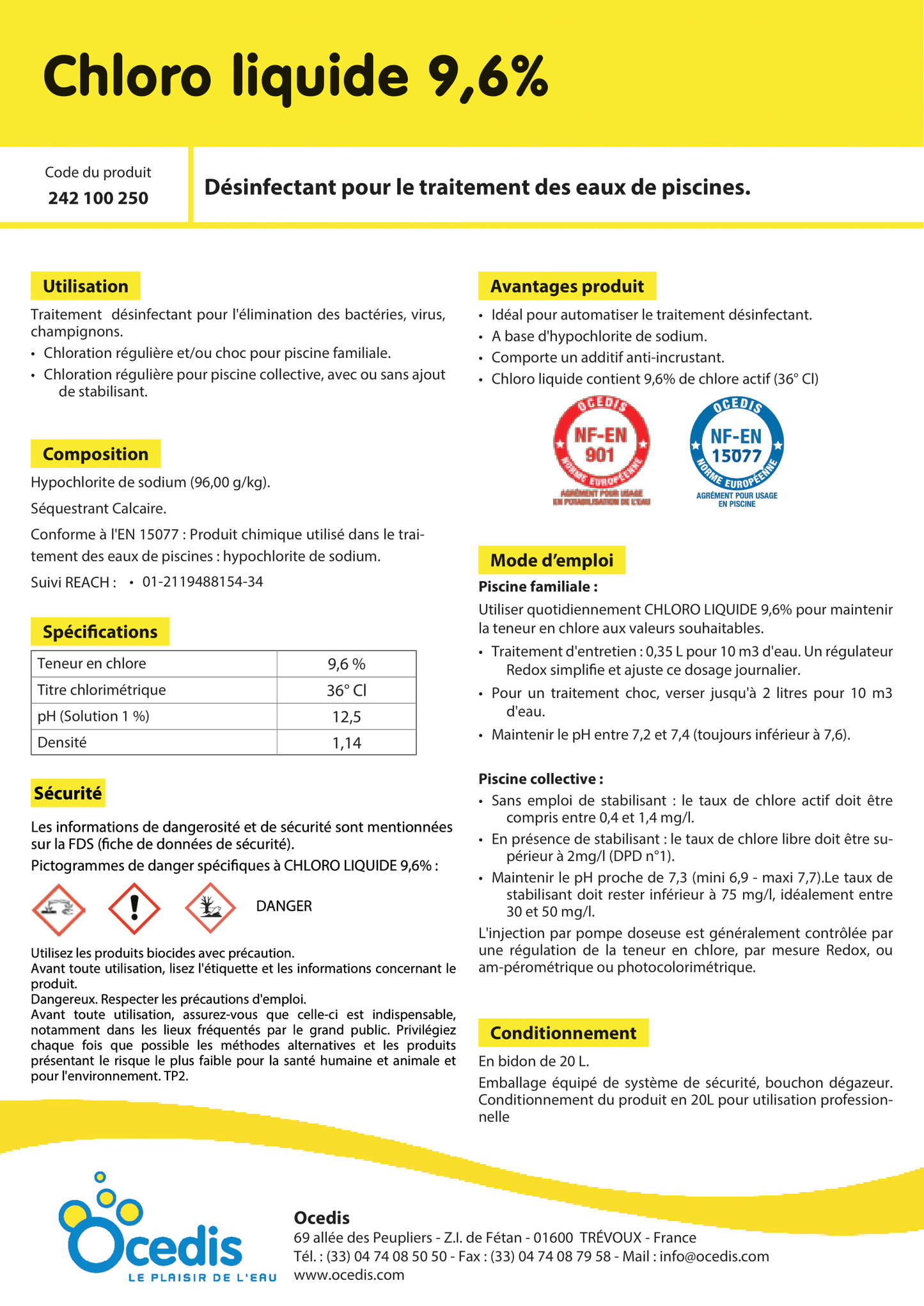 CHLORO LIQUIDE - 20L - Fraville