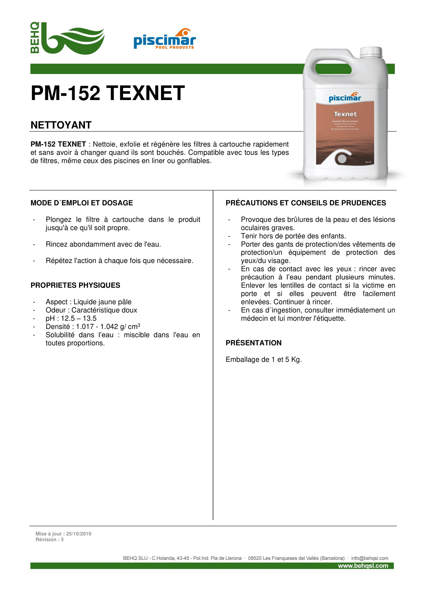 TEXNET - NETTOYANT / DETARTRANT FILTRES A CARTOUCHES - Fraville