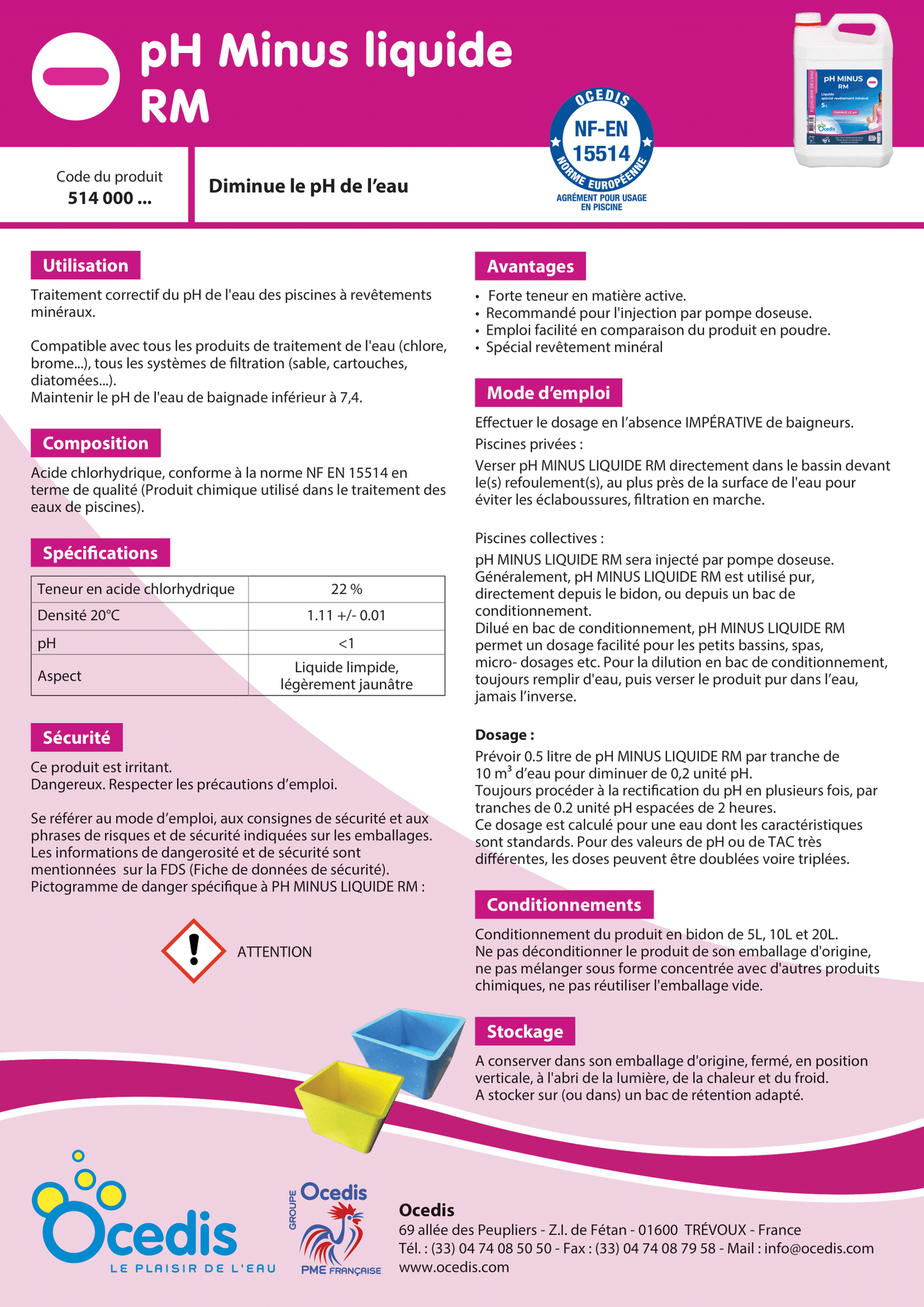 pH MOINS LIQUIDE - 20L - Fraville