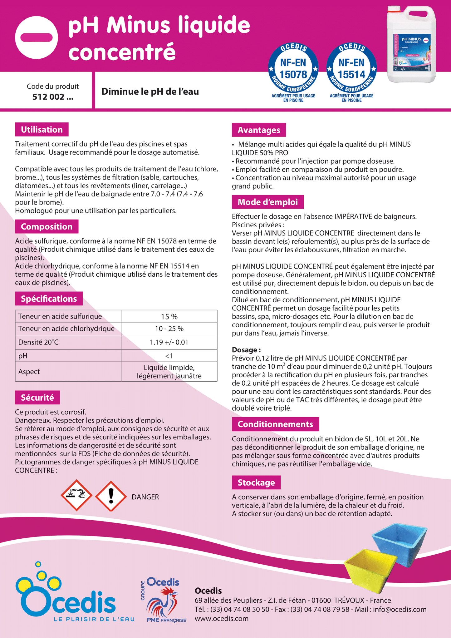 pH MOINS LIQUIDE - 20L - Fraville