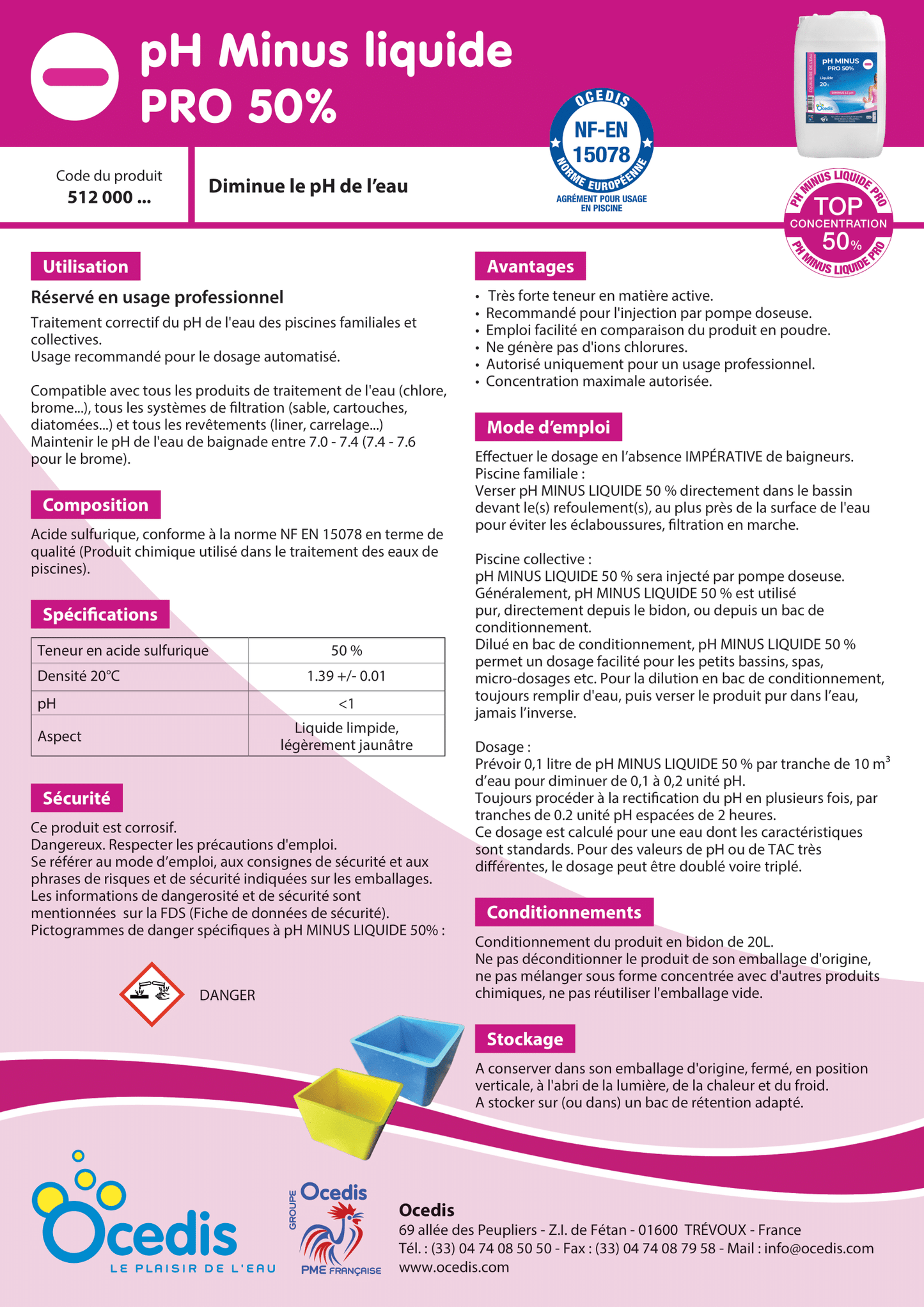 pH MOINS LIQUIDE - 20L - Fraville