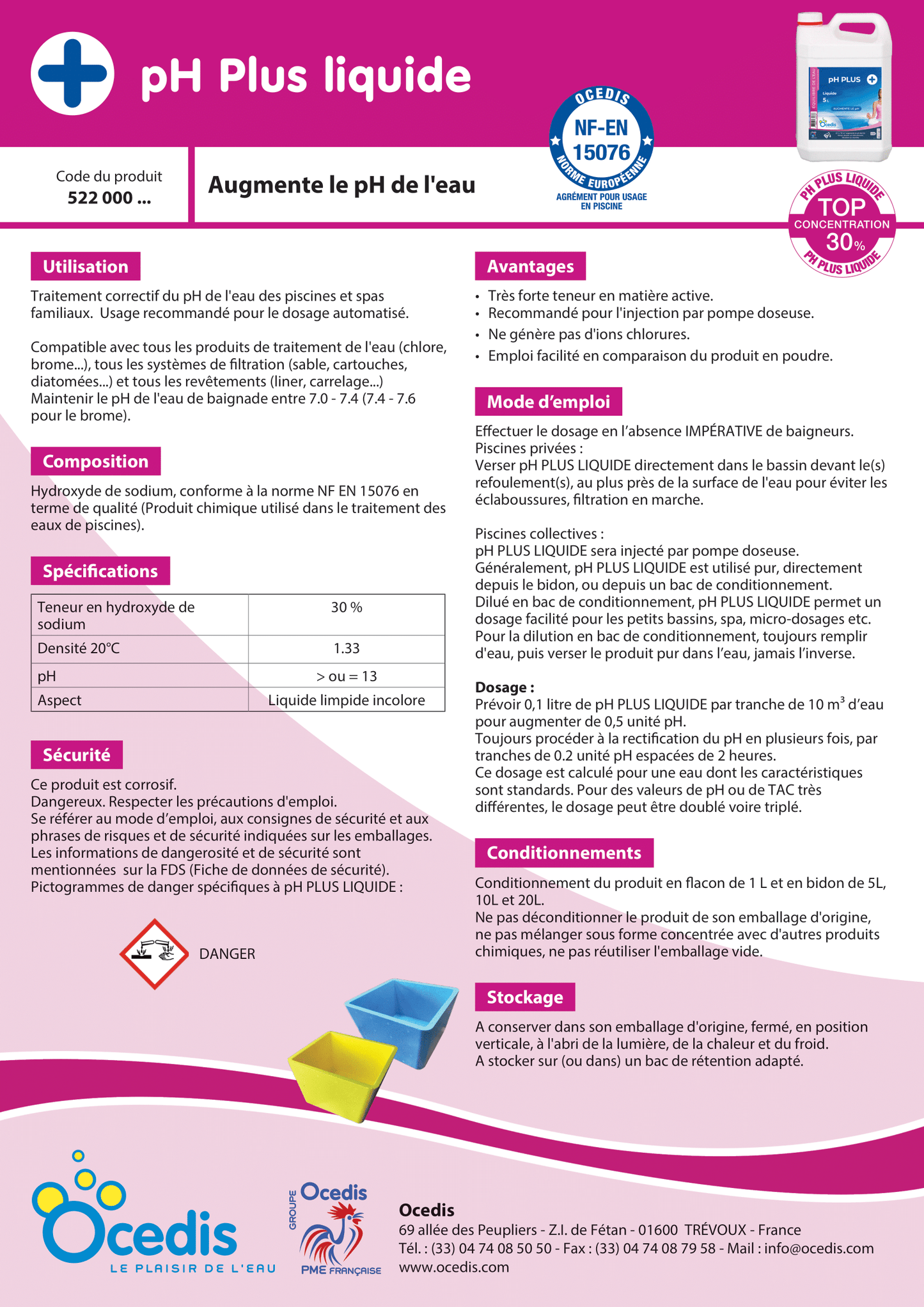 pH PLUS LIQUIDE - 20L - Fraville